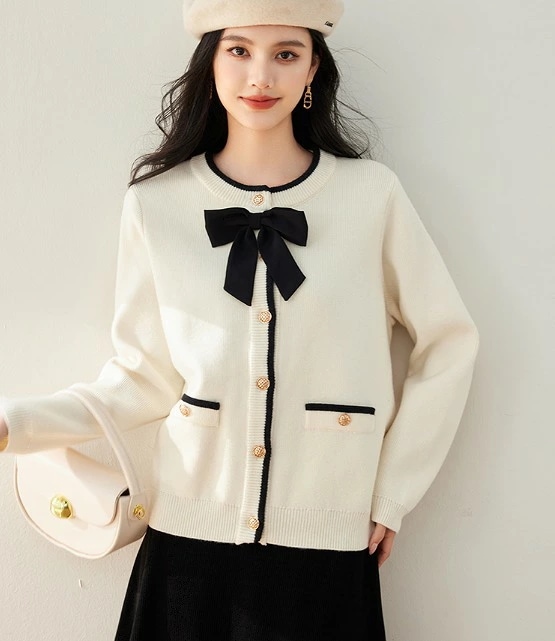 ニット 厚手 長袖 リボン シンプル カジュアル きれいめ レディース大きいサイズ レディース 平干し ニット ニットセーター vネック カーディガン knit sweater