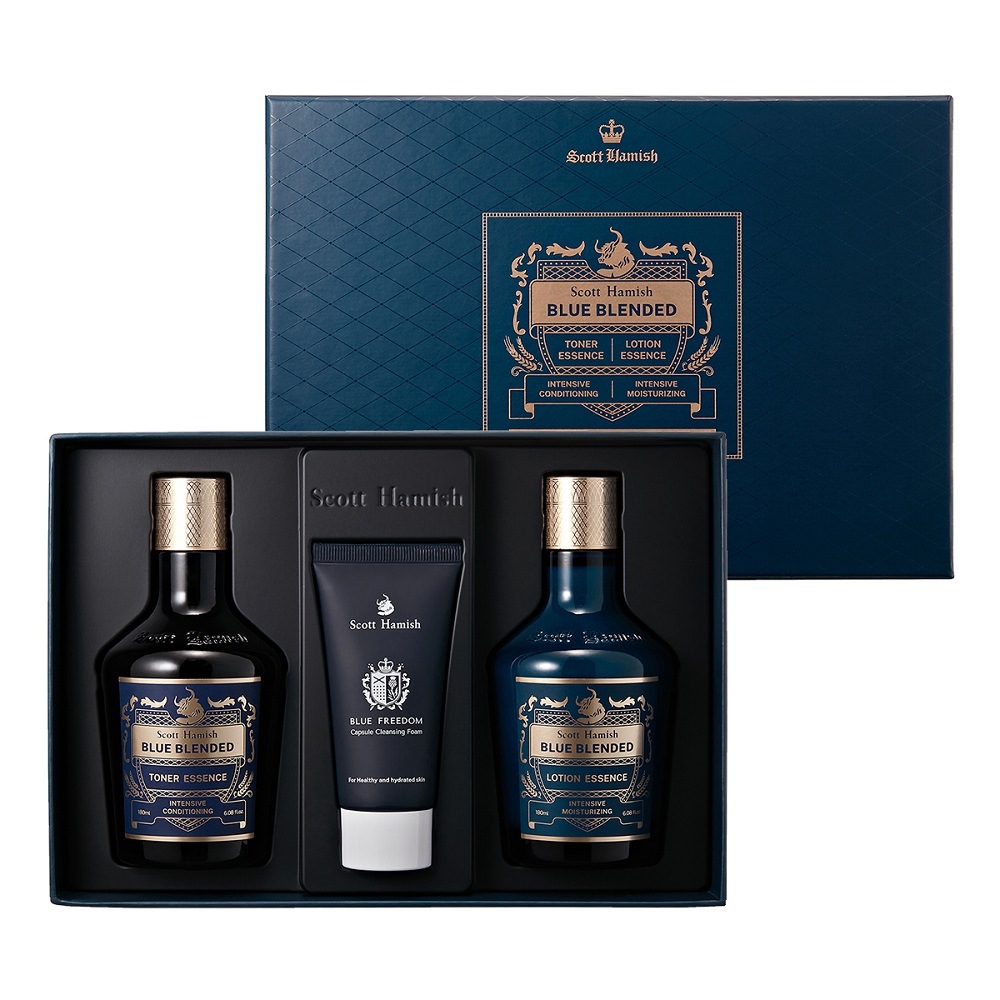 Scott Hamish Blue Blended Men’s Daily Skin Care Gift Set Face Wash Facial Toner and Lotion Essence