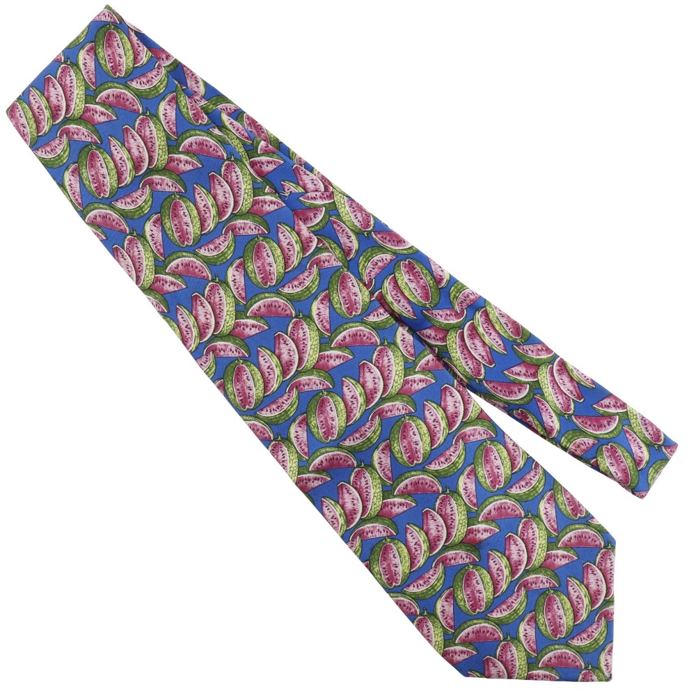 スイカ ネクタイ シルク 青 メンズ 中古品