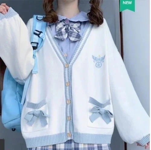 【急速出荷!】【新作入荷】ゆめかわ制服セット　カーディガンブラウスリボンスカートレディース　ゆめかわ　ゆめかわいい　アウター　カーディガン　長袖　Vネック　スクールカーディガン　制服　秋　冬　リボン