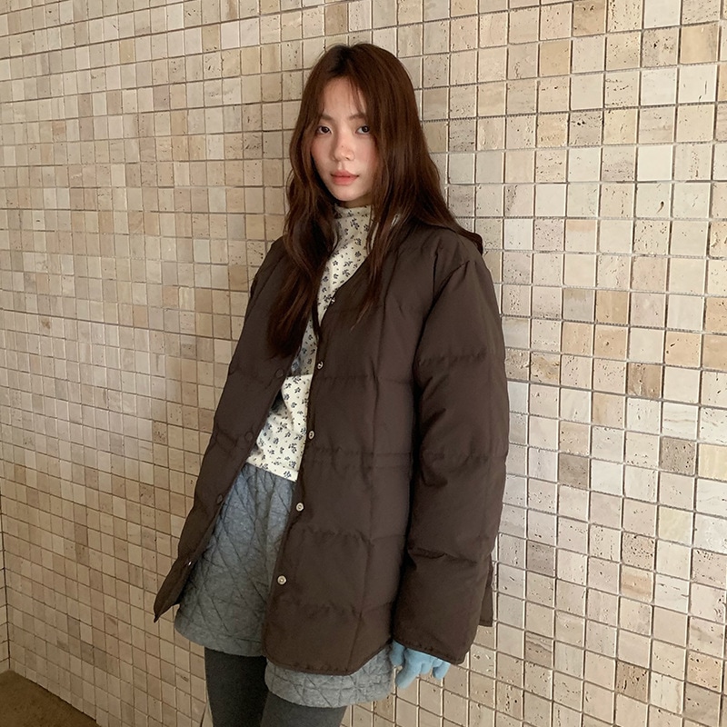 韓国風無地ボタンダウンダウンジャケットレディース冬コート