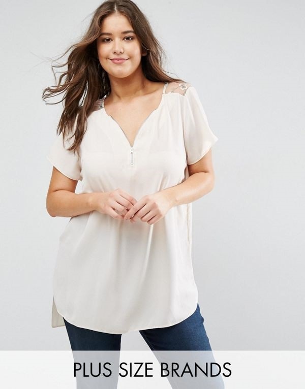 New Looks ニュールック レディース 大きめサイズ ゆったりサイズ 送料無料 Nude New Look Curve Embroidered Mesh Detail Top