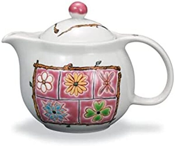 九谷焼　 ポット急須　フラワーBOX ピンク 岩田玲子作 AP6-5076