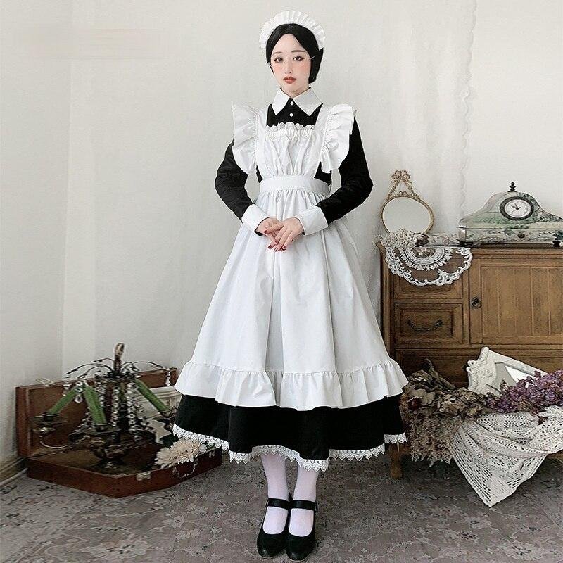 【高い素材】 2021 日本 制服 かわいい 毎日 ドレス と ホワイト 伝統 メイド ロング スカート コスチュ コスプレ・変装・仮装