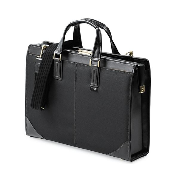 サンワダイレクト 日本製ビジネスバッグ(肩掛けショルダー対応鎧布生地ダレスバッグブラック) 200-BAG164BK 1個