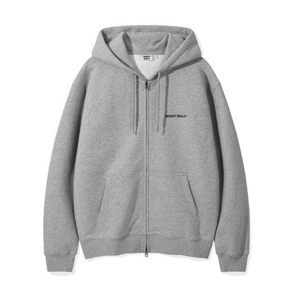 ワキウィリージャケット KQJ WA2501HZ11GR ベーシック ワキ タイポ ロゴ フード付きジップアップ グレー