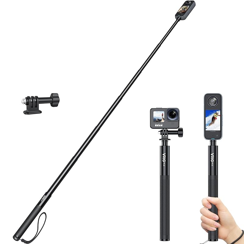 VRIG 131cm自撮り棒 アクションカメラ自撮り棒 目に見えない 自撮り棒 1/4インチネジ 長さ25cm から131cmまで調節可能 5階伸縮 折りたたみ コンパクト アルミ製＋シリコーン 超長