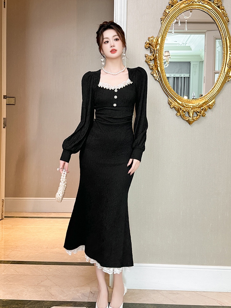 【JY.上品】 2024秋冬新品 黒 ワンピ マーメイド 綺麗 ドレス パーティー キャバ 大人 同窓会 披露宴 卒業式 結婚式 演奏会 ウェディング 二次会 メガ割