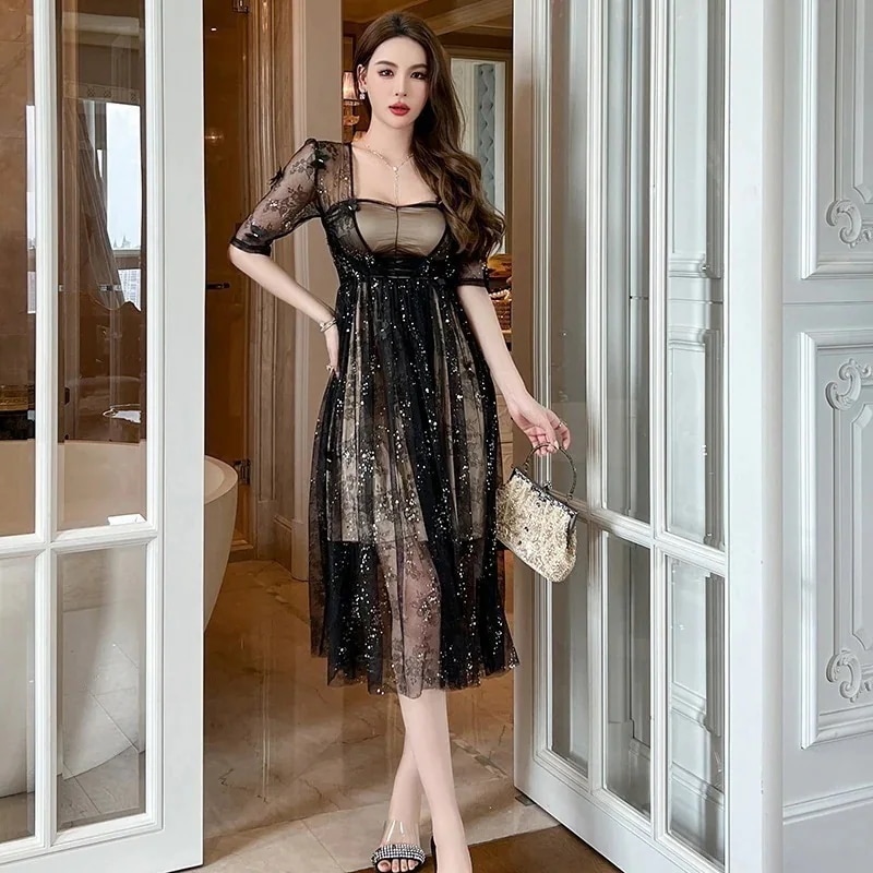 【JY.上品】 ルワンピース レース 透明 ハイウエスト パーティードレス キャバ 着痩せ 大人 同窓会 披露宴 卒業式 結婚式 演奏会 ウェディング 二次会 発表会