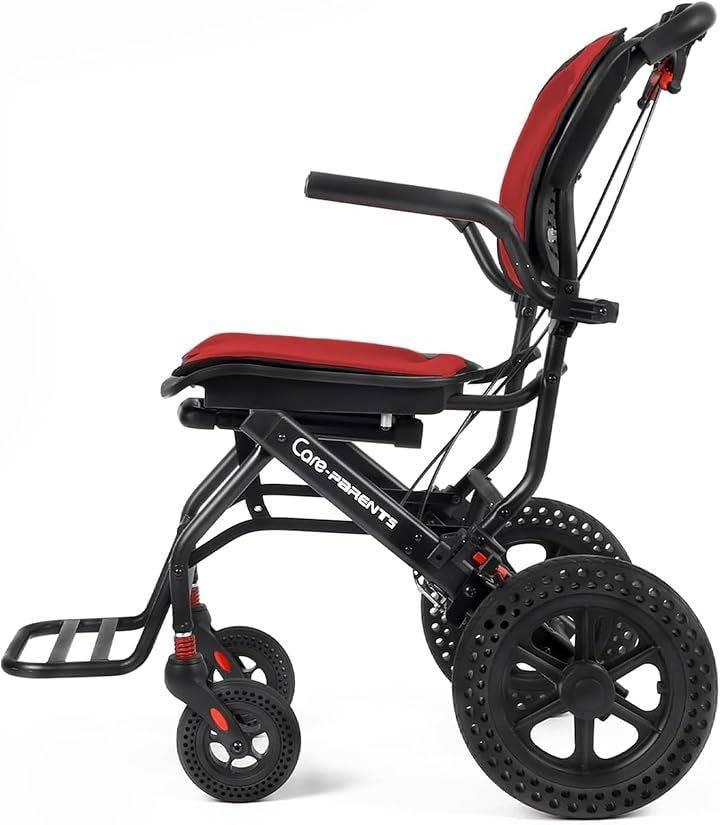 軽量車椅子 介助型 アルミ製 折りたたみ式 コンパクト車椅子 衝撃吸収性 透気性 介護用品 介助ブレーキ付き 外出用 旅行用 CP-0903R赤色(赤色)