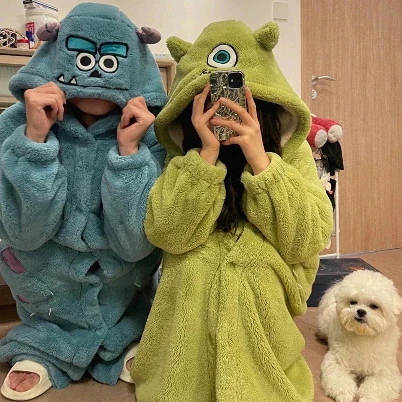 大人気！ 春かわいい 着ぐるみ もこもこ パジャマMonster Company モンスター会社 ディズニー 部屋着 ルームウェア 厚い ワンピースパジャマ ガウン ペアルック カップル キッズ メ