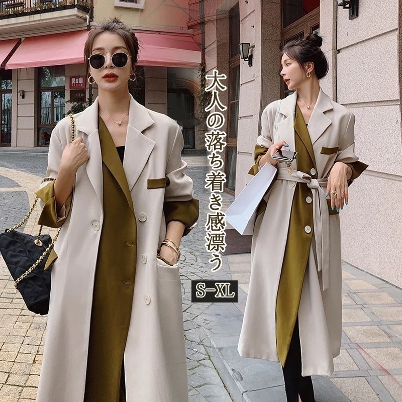 2025春作高級感トレンチコートジャケットアウター秋セミロングコート可愛い英伦風ロングコートレディーストップス大きいサイズ大人っぽチェスターコ春トレンチコート