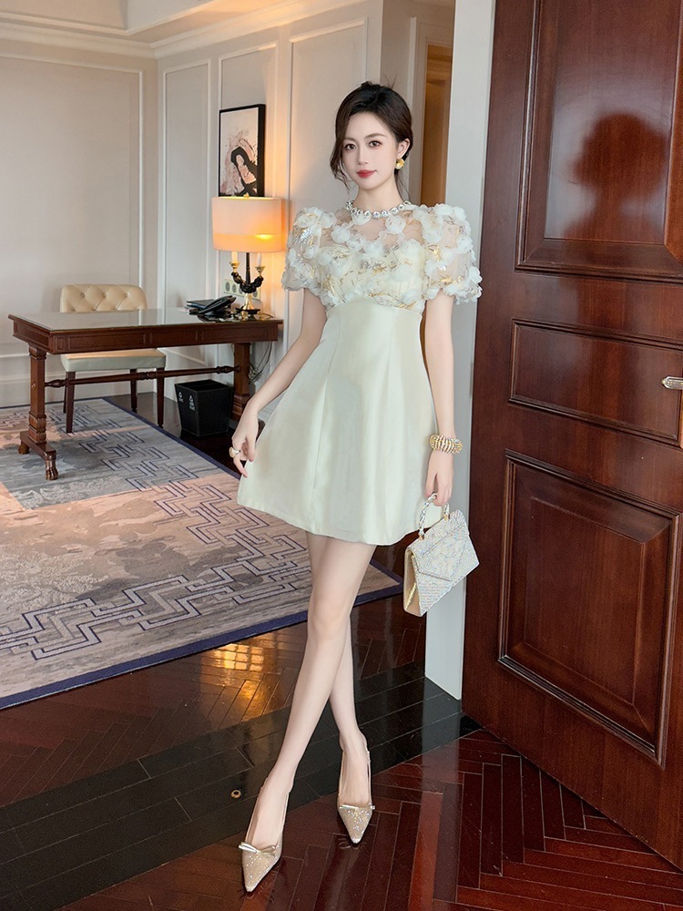 【JY.上品】 2025夏新品 お姫様 花飾り ドッキング ショート ドレス パーティー キャバ 大人 同窓会 披露宴 卒業式 結婚式 演奏会 ウェディング 二次会 メガ割