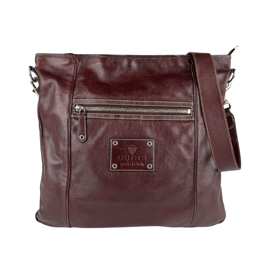 グッチ GUCCI ショルダーバッグ レザー ブラウン シルバー メンズ