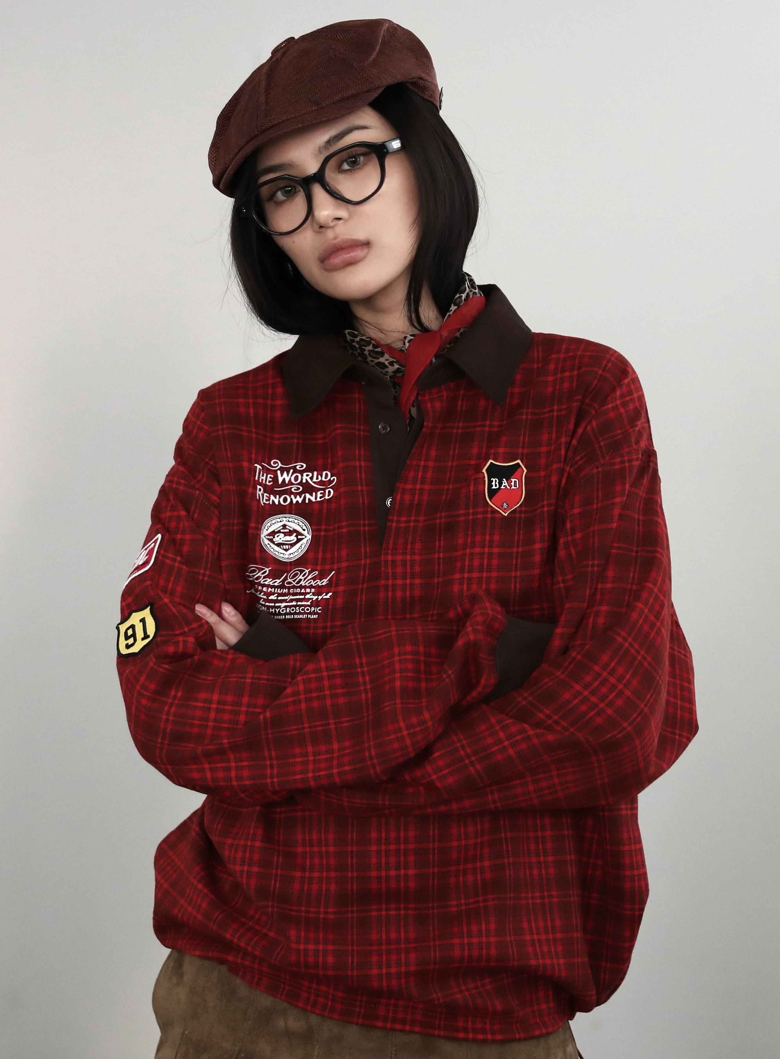 【BADBLOOD】 CLASSIC CHECK RUGBY SHIRT : RED