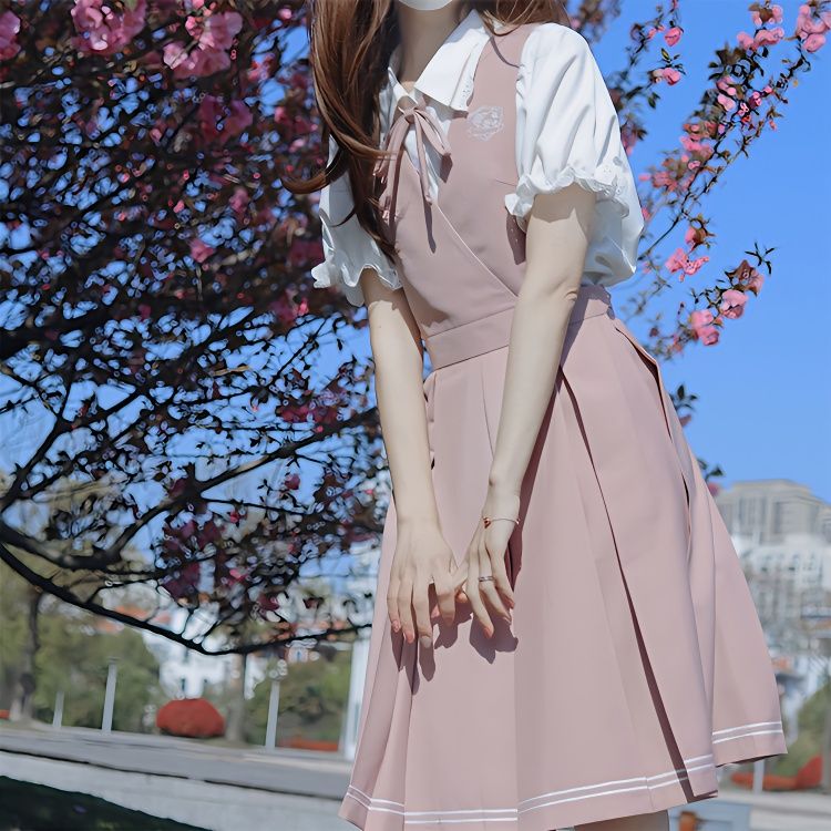 JK 制服 日系 ワンピース セット 新作 キャンパス風 二点セット シャツ+ワンピース