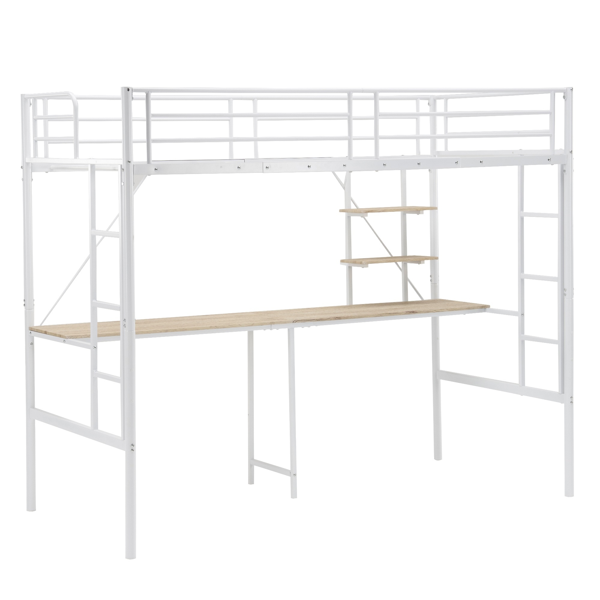 【国内発送】システムベットシングルロフトベッドラック棚付きハシゴ階段高さ170cmデスク付き二段ベッド耐荷重150kg大人ベッド北欧風一人暮らし部屋二216