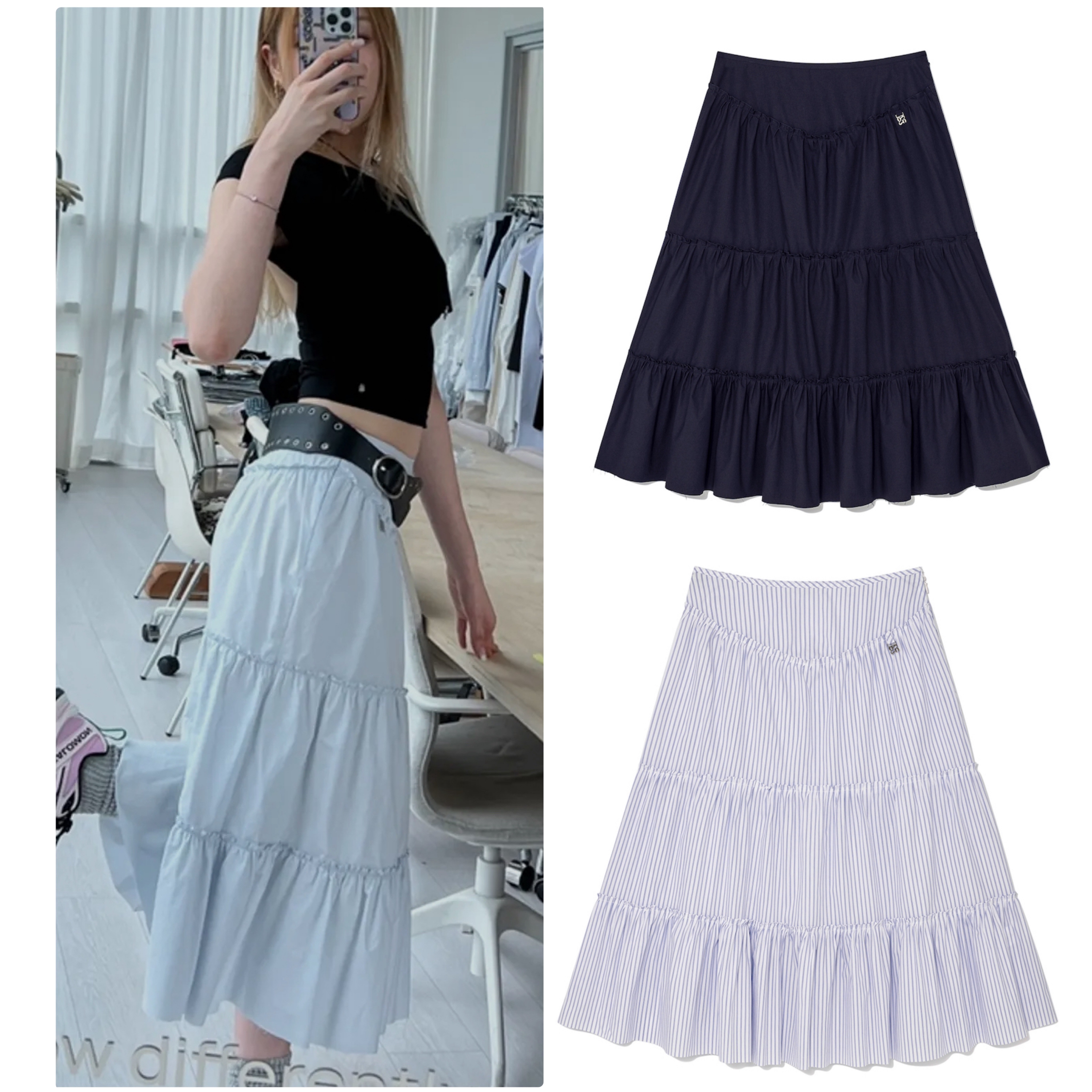 RODEO TIERED RUFFLE SKIRT(BABY BLUE/WHITE/NAVY/STRIPE)