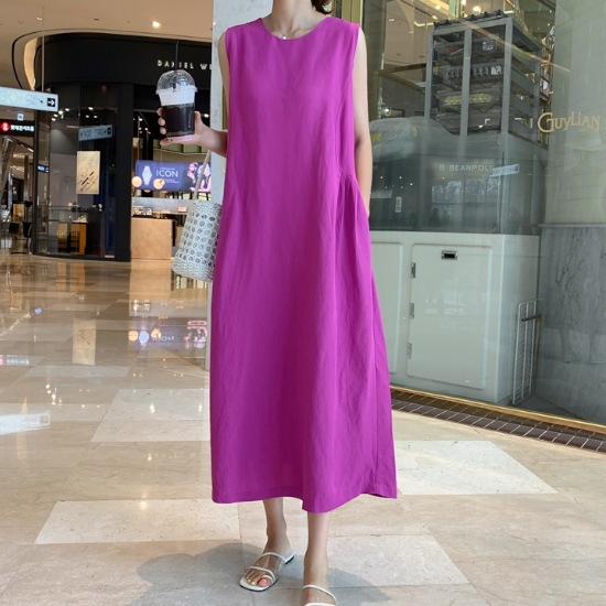 【取寄：納期2週間】ワンピース レディース ロングワンピース 大きいサイズ 無地 Aラインスカート 夏 コットン