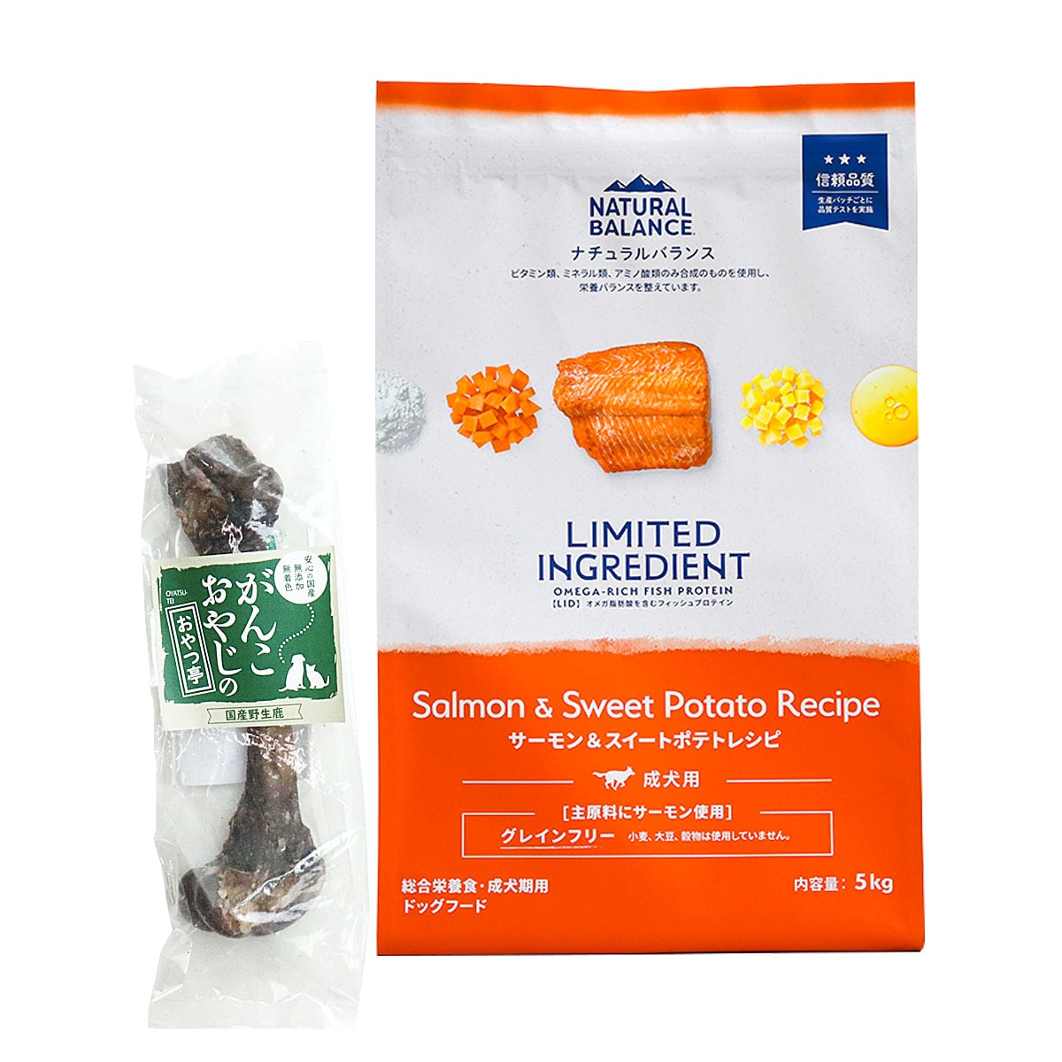 LIDグレインフリー 成犬用 サーモン&スイートポテト 5kg【国産鹿レッグボーン 1本Mサイズ付き】