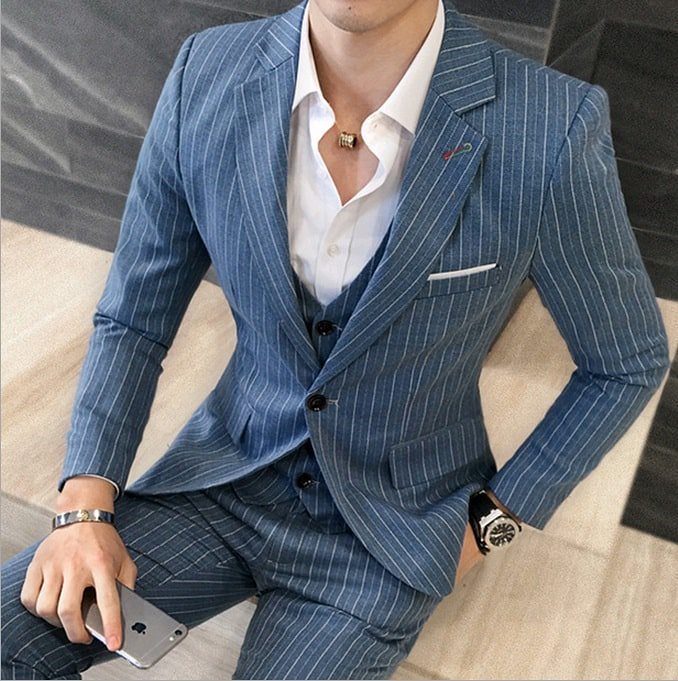 お洒落 人気新品　メンズセットアップスーツ 3点セット　上着＋ベスト＋パンツ　紳士シングルスーツ 結