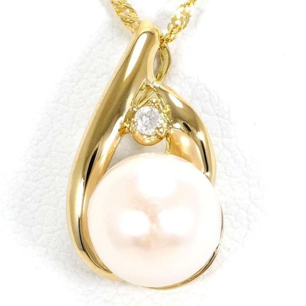 K18 18金 YG イエローゴールド ネックレス パール(真珠) ダイヤ ジュエリー 中古