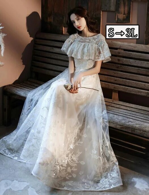 ドレス 大人 袖付き 花柄 ファスナー キラキラ ロングドレス 可愛い かわいい エレガントフォーマル レディース ママ パーティードレス コンクール イブニングドレス 結婚式 演奏会ドレス ロング