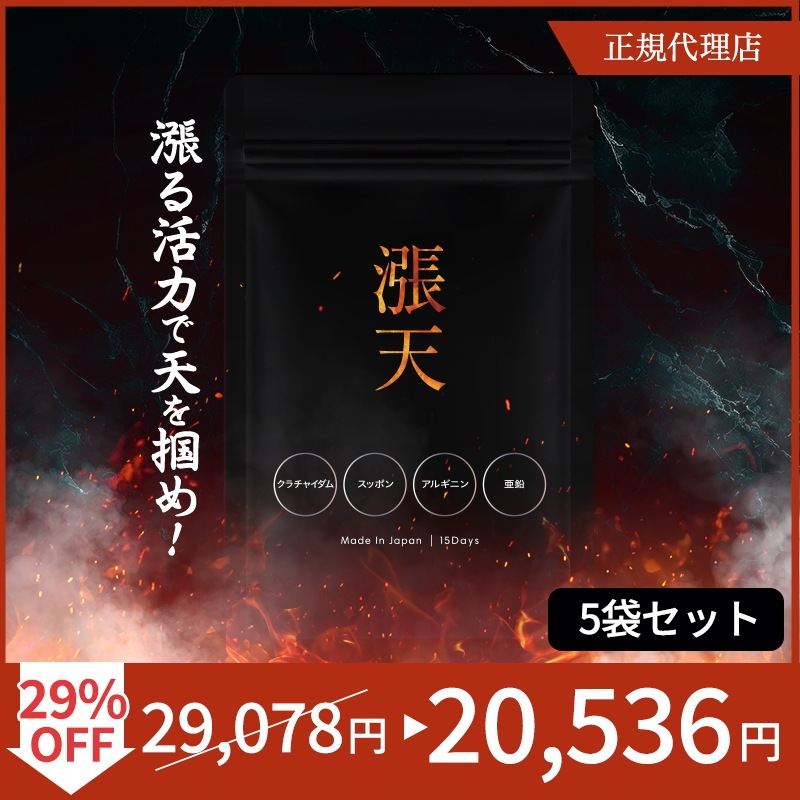 公式 漲天 5袋セット 活力サプリ トッカトアリ配合 体力アップサプリ 男性力増強サプリ エネルギー補給 メンズサプリ アルギニン サプリメント すっぽん クラチャイダム 18,581円