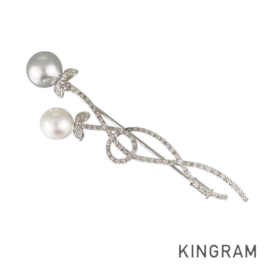 ブローチ K18WG パール ダイヤモンド te【中古】 77,198円