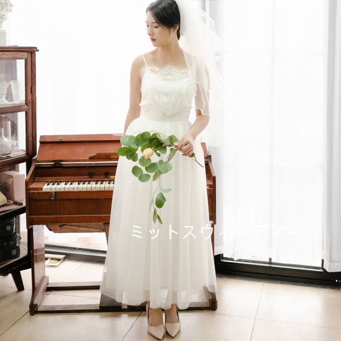 ウエディングドレス マキシドレス キャミソール 結婚式ワンピース チュール Aラインドレス シンプル 二次会 結婚式 花嫁 前撮り フォトウェディング リゾート