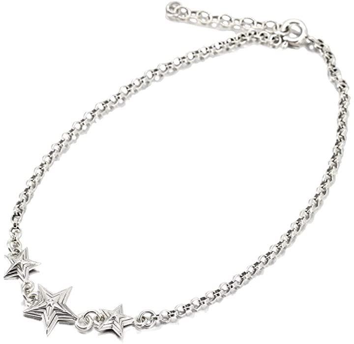 アンクレット スターリング シルバー 925 人気 星 マーク ミサンガ メンズ(シルバー)