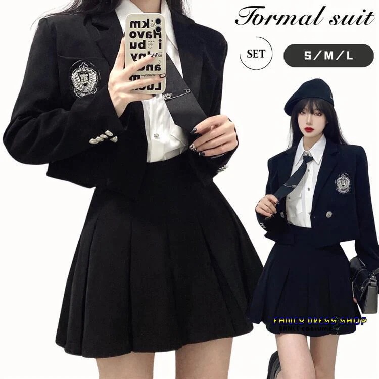 【急速出荷!】【制服標準装備】入学式 女の子 女子高生 卒業式 制服 4点セット 黒 ブラック コート ブレザー 白 ホワイト シャツ スカート 学生服 面接 結婚式 発表会 通学 お受験 スクール
