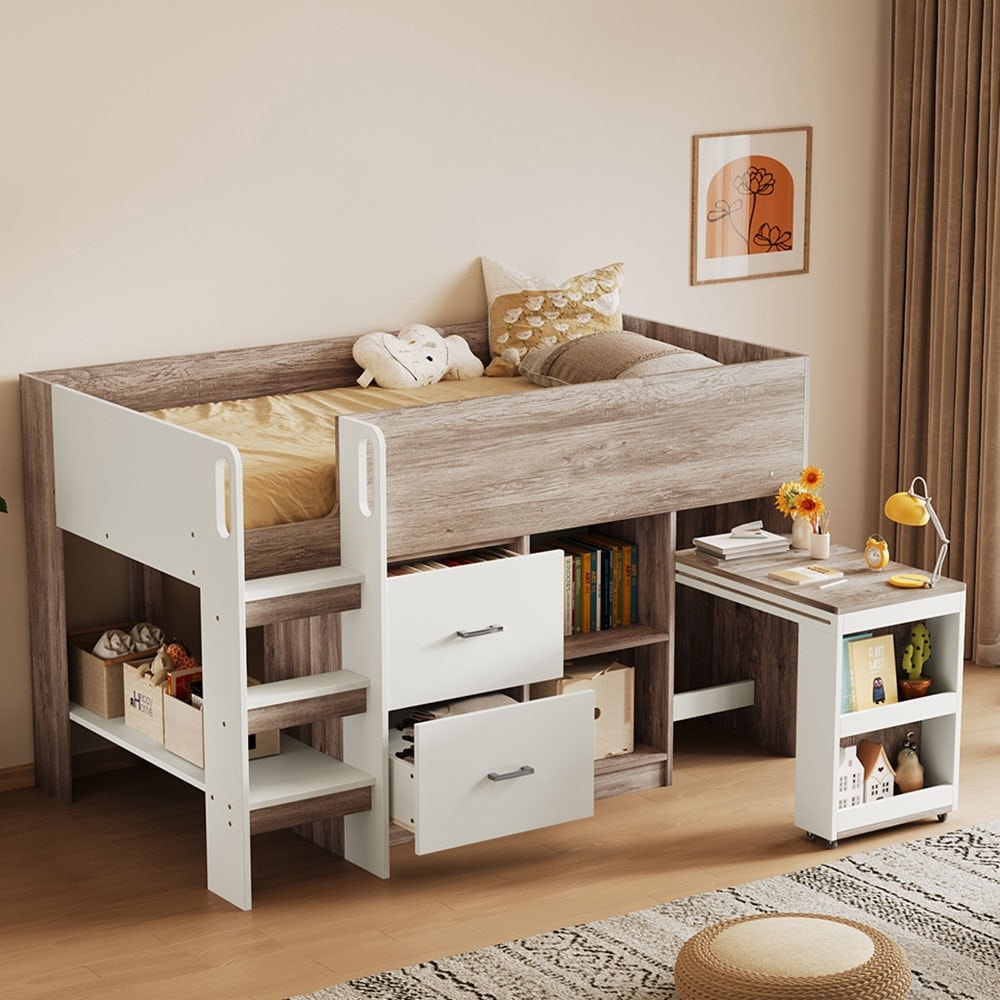 【国内即日発送】システムベッド ロフトベッド 階段付き S 木製 高さ120cm シングル ベッド ロータイプ ベッド デスク 机付き 学習机 コンパクト 本棚付き 木製ベッド 天然木 一人暮らし