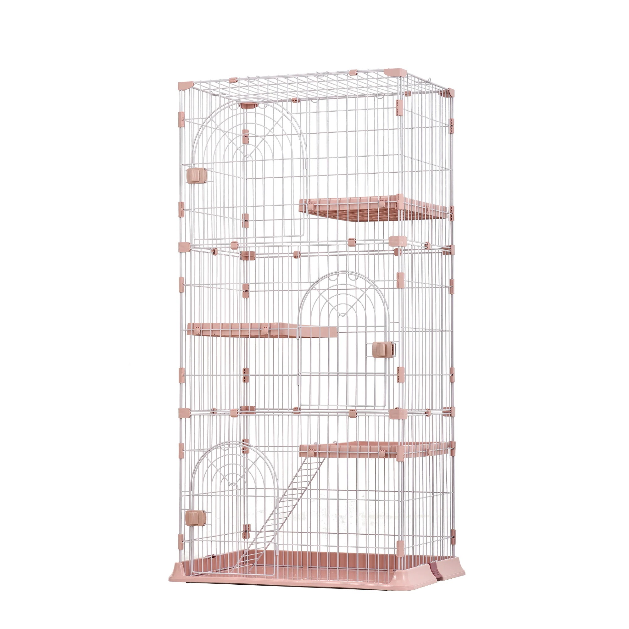 【国内発送Ｍ】1462おしゃれ 猫 ケージ キャットケージ 3段 猫ゲージ おしゃれ キャットハウス ネコ ハウス 多段 留守番 保護 脱走防止 多頭飼いペットケージ【ピンク】【M サイズ】