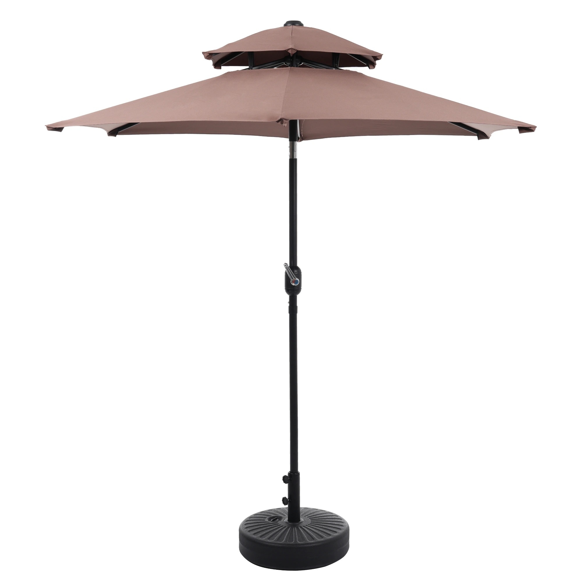 1881【ブラウン・シンプルデザイン・直径220cm・ベース付き 】パラソル+ベースセット 30+UPF紫外線対策 角度調整 パラソルセット ベース パラソル ガーデンパラソル