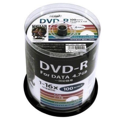 他サイト： HIDISC データ用DVD-R［16倍速対応 /4.7GB /インクジェット対応 /プリンタブル（ワイド/ホワイト） /100枚］ HDDR47JNP100の商品画像