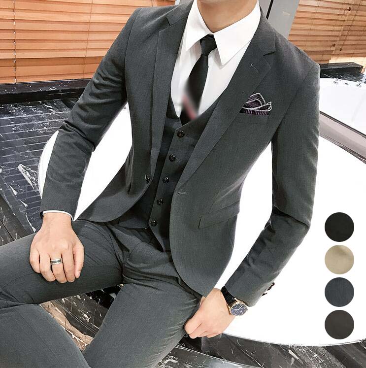韓国風フォーマルスーツ紳士服ビジネススーツスリーピースメンズlスーツ上下セットシングルスーツ男性用結婚式スーツ披露宴パーディースーツメンズスリムスーツ細身スーツスーツセットジャケットパンツベスト3点セ