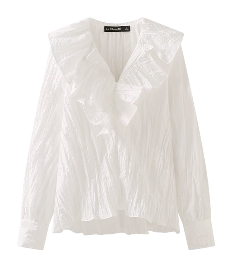 トップス シャツ ブラウス 上着 白シャツ 白トップス 袖あり 長袖 Vネック 襟付き かわいい 大人可愛い きれいめ カジュアル 大人 上品 おしゃれ お洒落 大人可愛い 大人女子 ラブリー