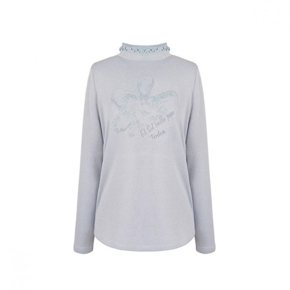 [シャトラン] ブルーフリルハーフネックフラワーTシャツ HCCSTS202