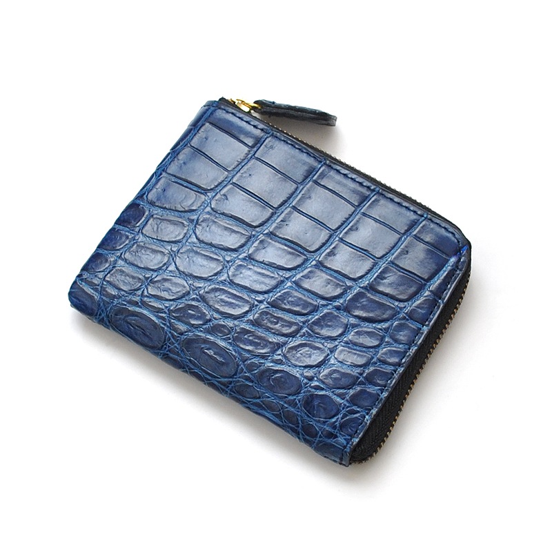 【新規OPEN】【期間限定】本クロコダイル！鰐革！超限定モデル！藍染加工！男女兼用！日本製！JRA認定商品！L字型ラウンドショートウォレット　CRLFW-INDG　インディゴブルー