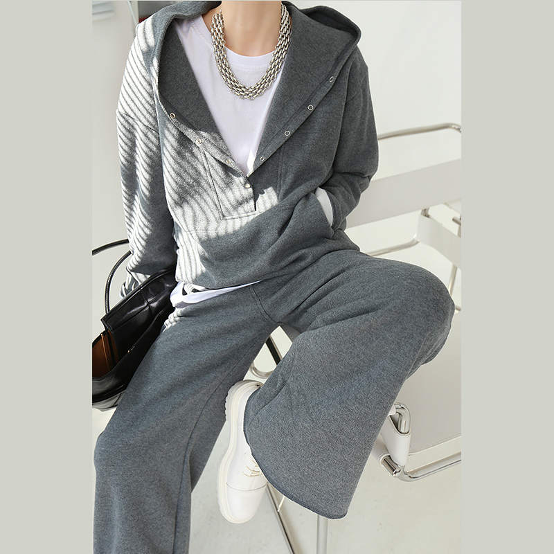 レディース ハーフジップパーカー +ワイドパンツ スウェットニットセットアップ 2点セット トップス