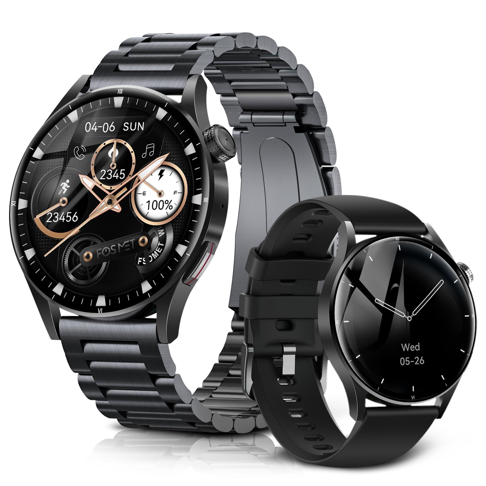 【第2世代 】 FOSMET QS40 スマートウォッチ 睡眠管理 丸型 メンズ 10日間のバッテリー持続 常時表示 1.43インチ Super AMOLEDディスプレイ サファイアガラス搭載 アプリ