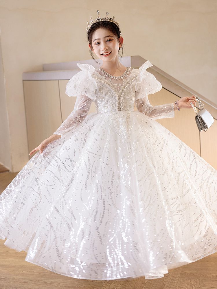 ガールズドレス長袖プリンセスドレス子供誕生日女の子ピアノ演奏服秋