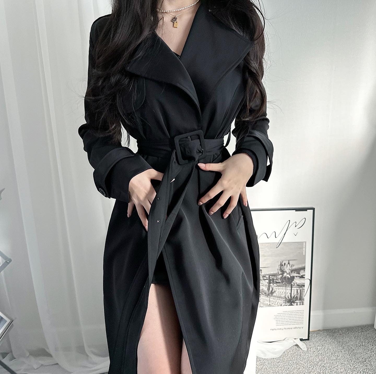 [韓国/クレイジーなクオリティー] ドライイング ソフトネック フック ベルト ロング トレンチコート 3color