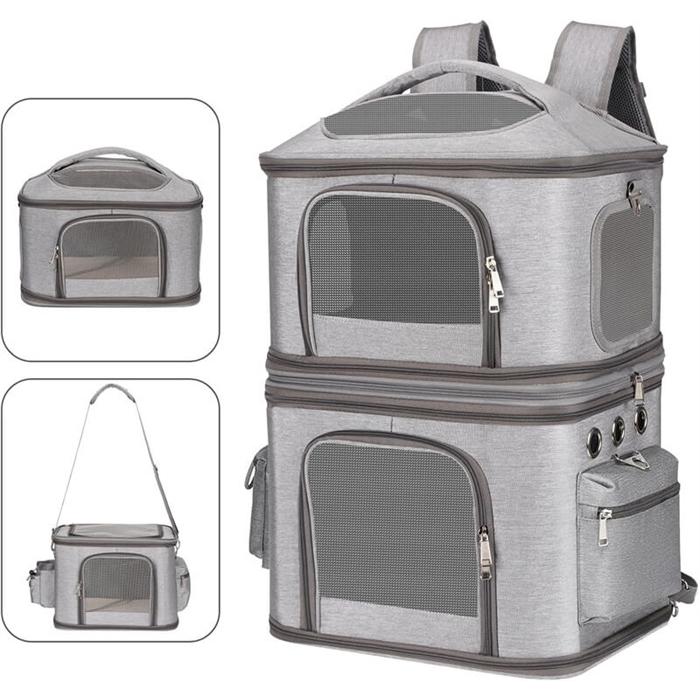 【新発.売&・激安販売】ペットキャリーバッグ ペットキャリーバックパック 2匹用大容量 メッシュウィンドウ クッション付き 2層に分割可能 犬猫用バックパック 収納 散歩バッグ