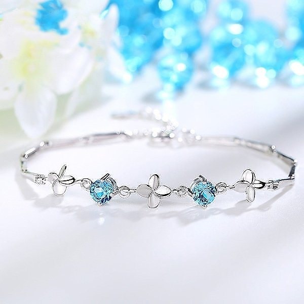 ブレスレット 2粒ダイヤ 四つ葉のクローバー 2色 ホワイト ブルー モチーフ プラチナ仕上げ シルバー925 彼女 妻 女性 7,902円
