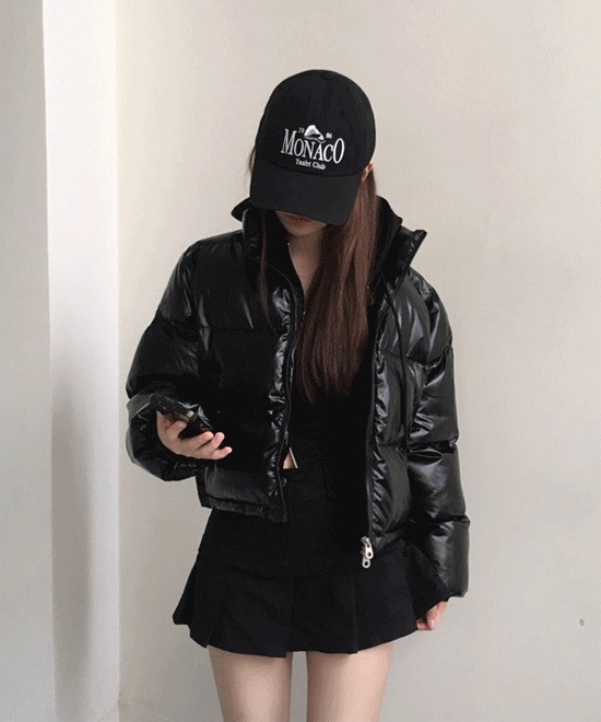 [企画家/ユニーク/y2k] 2 way zipper glossy short padded coat / グロッシー 有光 ショート ダウン ウエルロン ダウン ヌプシダウン