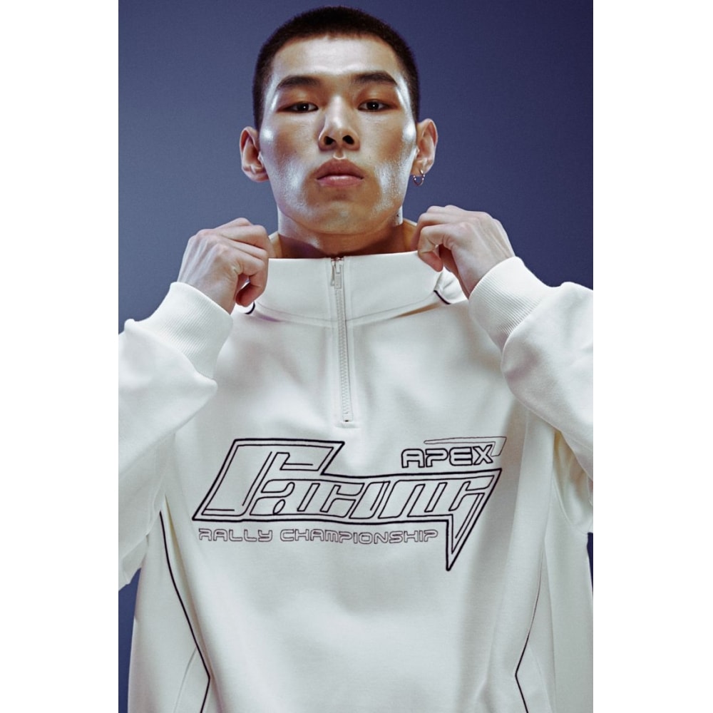 H&M ルーズフィットジップトップスキューバスウェットシャツホワイト/アペックス