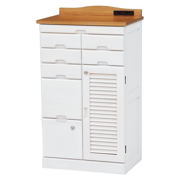 桐製 FAX台/電話台 (ナチュラル/ホワイト 幅48×奥行32×高さ83cm) 木製 引き出し付き (リビング ダイニング 廊下 玄関)