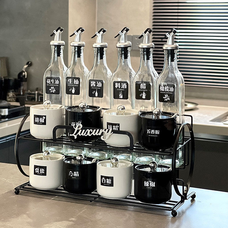 家庭用軽量贅沢セラミック調味料入れ調味料入れ収納セットキッチン塩入れ調味料油塩酢瓶詰め